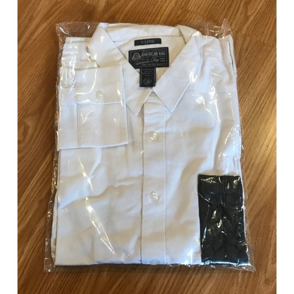 American Rag Dress Shirt Mens X-Large White Button Down 100% Cotton Black Pocket